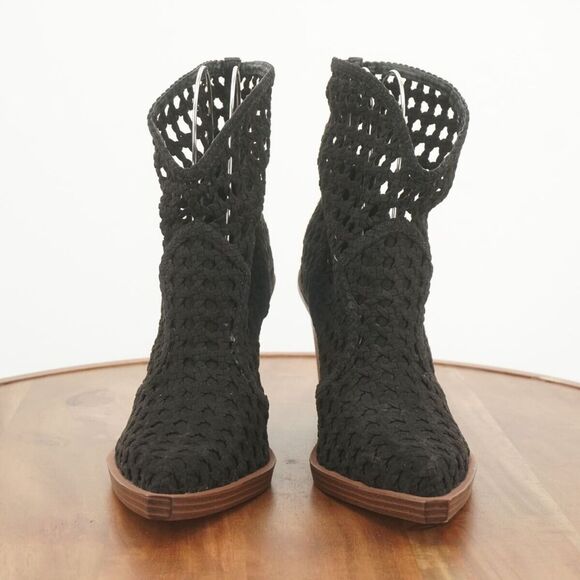 Jessica Simpson Womens Lukkah Boots Block Heel Pointed Knit Crochet Black 9M - Picture 3 of 9